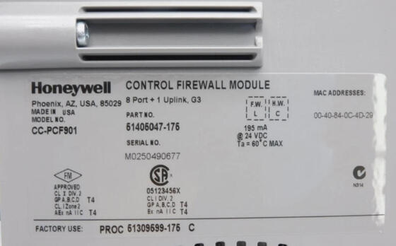 Honeywell CC-PCF901 Control Firewall Modul mit 24 V Gleichstromversorgung für den Netzwerksicherheitsschutz und die FTE-Netzwerkverteilung